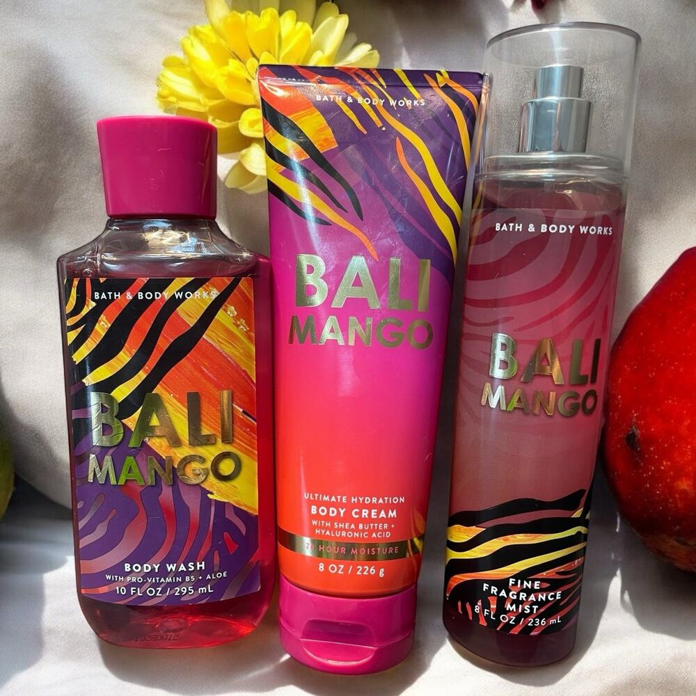 Bath & Body Works Bali Mango 3pc Gift Set Tropical Mist Cream Wash Passionflower